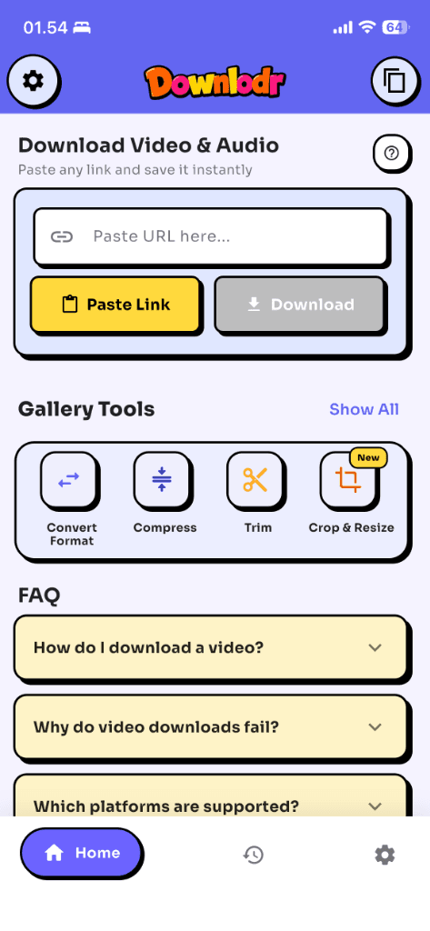 Downlodr mobile application screen (Light Mode)